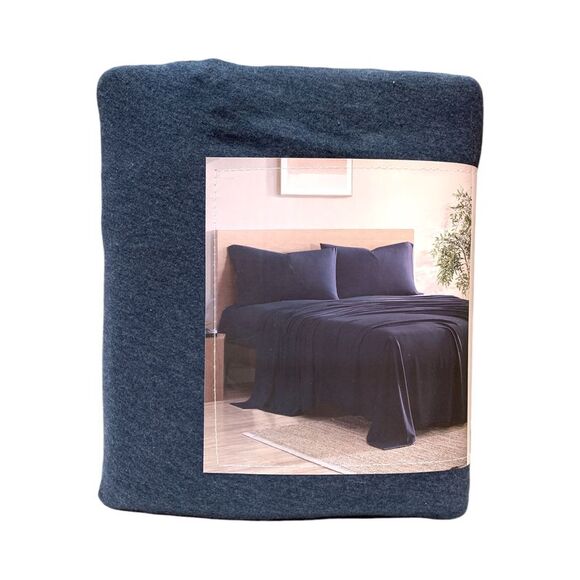 Hudson & Main 4-Piece Wrinkle Resistant, Super Soft, Jersey Sheet Set - Navy - Picture 1 of 2
